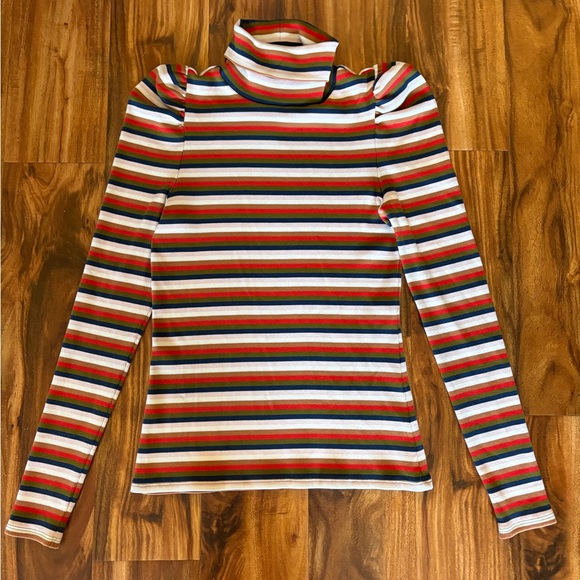 Veronica Beard Jeans Women’s Cedar Multi Striped Ribbed Turtleneck XS Shirt Top - Picture 3 of 9